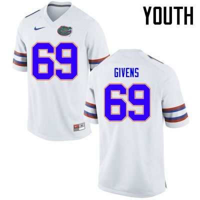 Youth Florida Gators #69 Marcus Givens NCAA Nike White Authentic Stitched College Football Jersey YXF6562QK